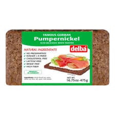 German pumpernickel bread and bratwurst arranged together.