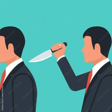 An illustration representing betrayal as a stab in the back