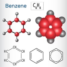 An educational illustration of the ring-shaped benzene molecule