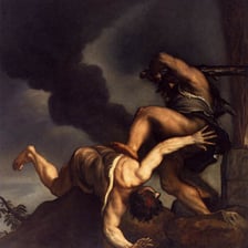 A biblical artwork depicting Cain and Abel
