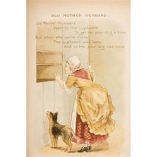 An illustration of an empty cupboard associated with the Old Mother Hubbard nursery rhyme.