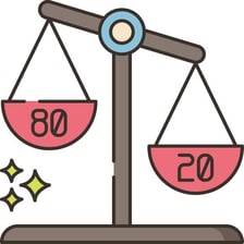 A balance scale holds two equal weights.
