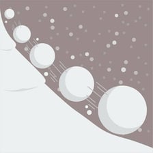 A snowball rolling downhill and accumulating more snow