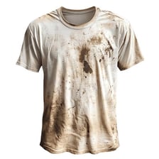 A white shirt marked with visible mud stains