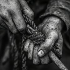 Hands forming a knot in a length of rope