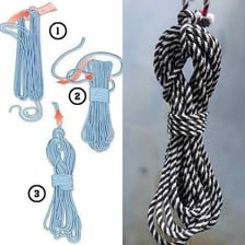 A rope extends from a coil as it unrolls.