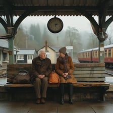 A person waiting near a station clock for a short time