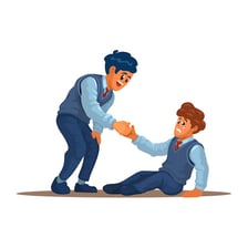 Illustration of one person relying on another person for money or favors