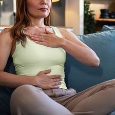 A person breathing heavily after exercise.