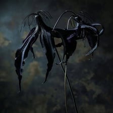 A wilted flower with its stem and petals hanging downward.