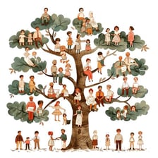 A family tree diagram showing relatives connected across generations.