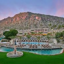 A recognizable view of Scottsdale, Arizona, showing its upscale resort or shopping district.