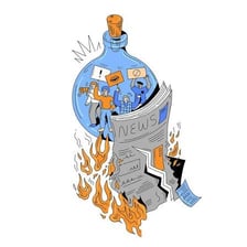 An illustration showing damaging accusations being directed at a person's reputation