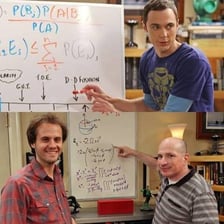 A scientist writing a precise equation on a whiteboard