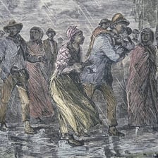 Historical illustration representing escape to freedom via the Underground Railroad
