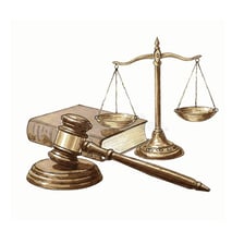 Law books beside a courthouse representing legality