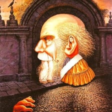 A person closely examining an optical illusion, evoking the saying “seeing is believing.”