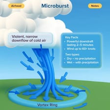 An educational illustration showing air descending from a thunderstorm and spreading outward at the ground.
