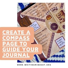 A journal and compass arranged as symbols of reflection and direction.