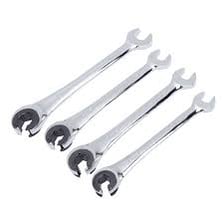 Several metal wrenches arranged inside a toolbox