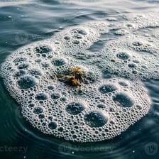 Close-up of water covered with white foam and bubbles