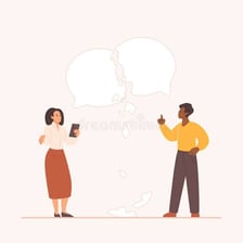 Two people trying to communicate but failing to understand each other.