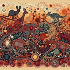 A depiction of Aboriginal Australians in a cultural setting.