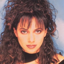 Portrait of Susanna Hoffs, singer and guitarist of The Bangles.