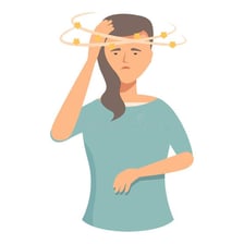 An illustration of a person experiencing severe dizziness as the room appears to spin.