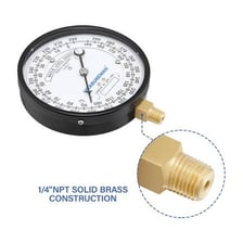 A gauge showing its pointer at the lowest possible level.