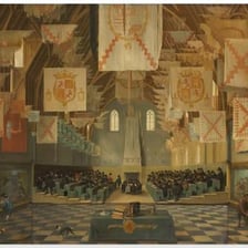 Illustration of a medieval legislative assembly meeting