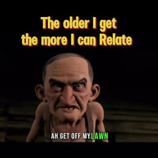 An irritable older man shouting from the porch of a house.