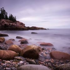 A rocky coastline meeting the ocean