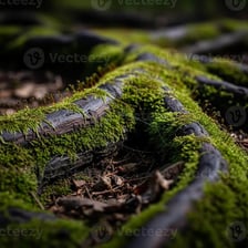 A forest floor covered with green moss