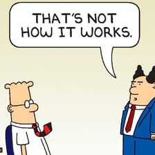 A Dilbert office-comic scene featuring Dilbert and the Pointy-Haired Boss.