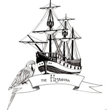 An illustration of the Hispaniola sailing ship from Treasure Island.