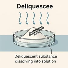 A solid substance absorbing moisture from the air and turning liquid.