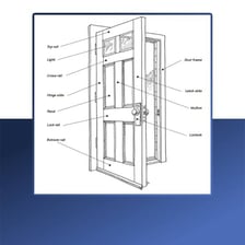 A door frame with one vertical side piece identified as the jamb.