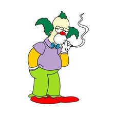 Krusty the Clown, a blue-haired cartoon character from The Simpsons