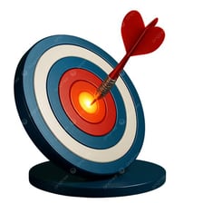 A target with an arrow in the bullseye, representing certain success