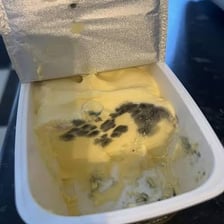 Food showing signs of rancidity and spoilage