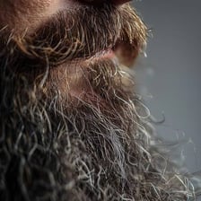 Close-up portrait showing facial hair forming a beard.