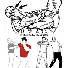 A defensive person pushing an attacker away.