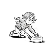 Curling players sweeping the ice with specialized brooms in front of a stone.