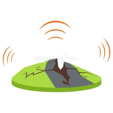 An educational illustration showing the ground shaking during a small earthquake.