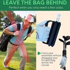 A golf caddie carrying a bag of clubs beside a golfer