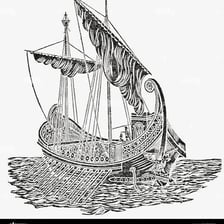 An ancient Mediterranean galley propelled by rows of oars