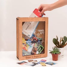 A small decorative travel keepsake displayed as a reminder of a place or trip.