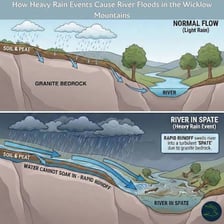 Heavy rain sending water rushing through a narrow gully