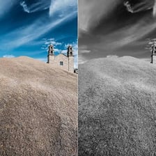A black object and a white object are shown side by side, making their difference clear.